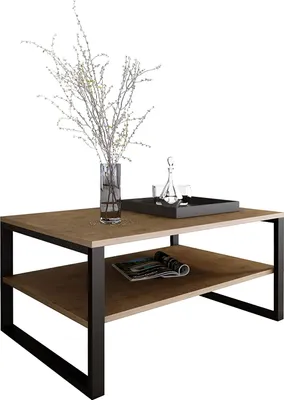 Produktbild von DESIGN MÖBEL Couchtisch Holz Metall mit Ablage – Wohnzimmertisch rechteckig Industrial Stil – LANCELOT Eiche