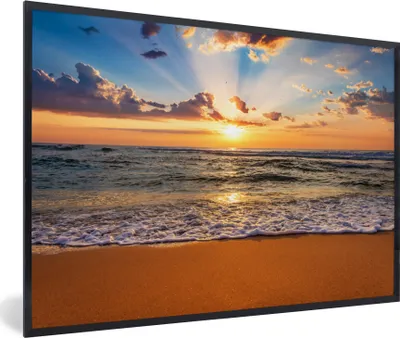 Produktbild von MuchoWow® Gerahmtes Poster Strand - Sonnenuntergang - Meer - Wolken - Horizont 90x60 cm - Poster mit Schwarzem Bilderrahmen Wandposter Rahmen Foto Bilder - Fotorahmen - Foto-Plakat