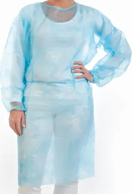 Produktbild von Schutzkittel Einweg blau 120 x 140 cm, PP+PE flüssigkeitsabweisend – 10 Stück