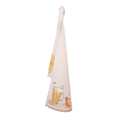 Produktbild von Clayre & Eef Geschirrtuch 50x70 cm Beige Baumwolle Croissant und Kaffee