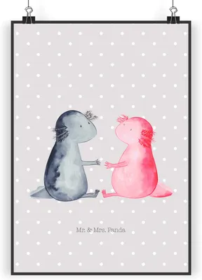 Produktbild von Mr. & Mrs. Panda Bild Axolotl Liebe DIN A5 - Grau Pastell - Geschenk, Wandbild, Plakat, Lurch, Posterdruck, wanddeko, drucke