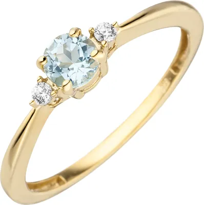 Produktbild von Gr. 50 Damen Ring schmal 333 Gold Gelbgold 1 Blautopas hellblau blau  2 Zirkonia