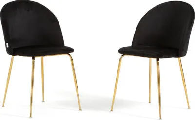 Immagine prodotto di Set di 2 sedie da pranzo imbottite, gambe in metallo, design elegante per cucina, sala da pranzo, bar e ristoranti SARA - Nero/Oro