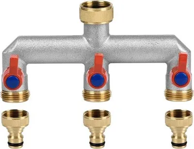 Produktbild von 3-Wege Wasserhahnverteiler mit 3 Ventilen und Schnellkupplungen - 3/4 Zoll