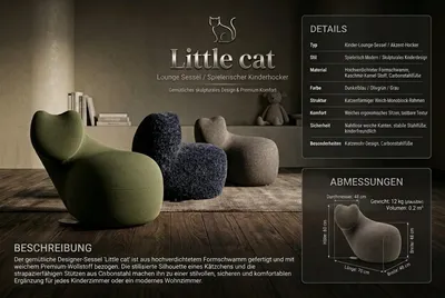 Produktbild von Modern Kinder Lounge Sessel Little Cat Katzenform Designer Skulptural
