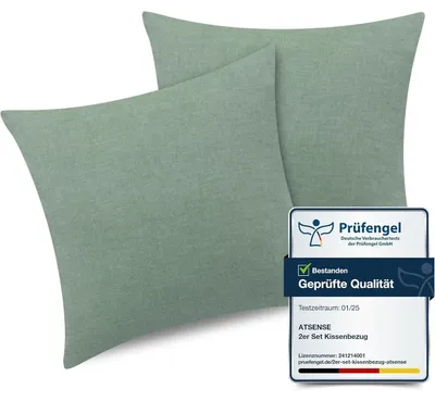 Produktbild von Kissenbezug 2er Set 80x80 cm Gewaschene Baumwolle Grün mit Reißverschluss