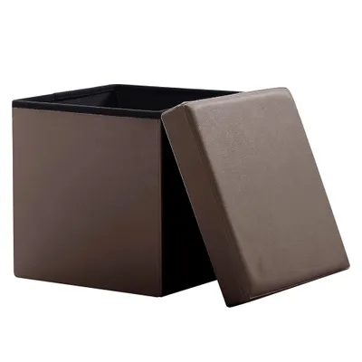 Produktbild von Theo&Cleo Sitzhocker Sitzbank Aufbewahrungsbox mit Stauraum Faltbarer Sitzwürfel Sitztruhe belastbar, Kunstleder,38cm,Braun