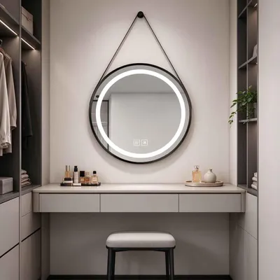 Imagen del producto de Espejo de baño LED redondo de 60 cm con iluminación, interruptor táctil, función antiniebla, regulable en 3 temperaturas de color y marco negro