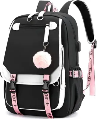 Produktbild von Puschel Mädchen Rucksack Backpack Tasche Schultasche 46 x 29 x 16 cm – Schwarz