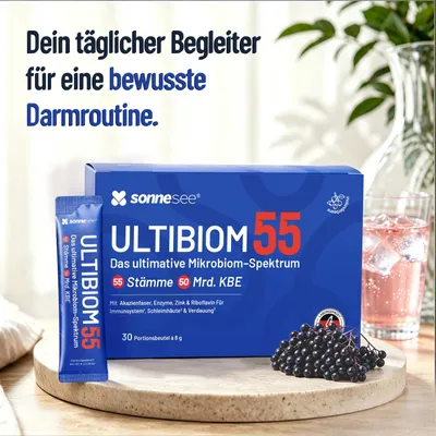 Produktbild von Sonnesee ULTIBIOM 55 – 55 Bakterienkulturen mit 50 Mrd. KBE, 30 Sticks