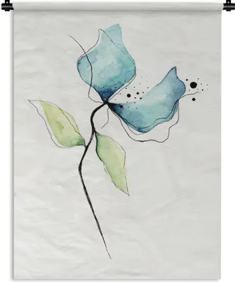 Produktbild von MuchoWow® Wandteppich Wandbehang Blumen - Aquarell - Blau 90x120 cm Tapisserie Dekoration Wandtuch - Wanddeko
