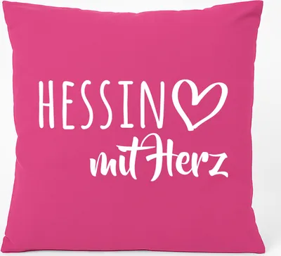 Produktbild von Huuraa Kissen Hessin mit Herz 40x40cm mit Füllung Fuchsia Baumwolle Dekokissen Geschenkidee