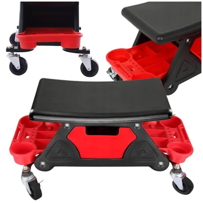 Produktbild von Werkstatthocker 185kg Belastbar - Detailing Rollhocker mit Schublade und Ablage - Werkstattstuhl 360° Rollen Bremsen