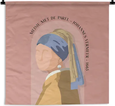 Produktbild von MuchoWow® Wandteppich Wandbehang Pastell - Mädchen mit Perlenohrring - Rosa - Alte Meister 90x90 cm Tapisserie Dekoration Wandtuch - Wandaufhänger