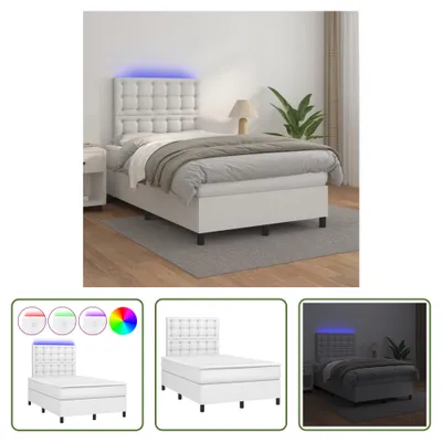 Produktbild von The Living Store Boxspringbett mit Matratze & LED Weiß 120x200 cm Kunstleder
