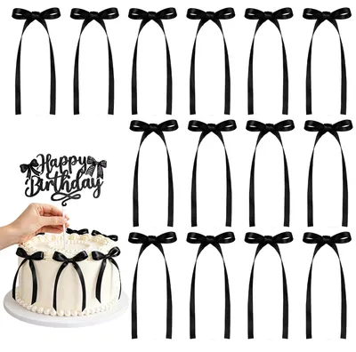 Cupcake-Topper, 21 schwarze Schleifen, 8x8x15 cm