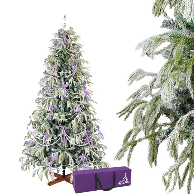 Produktbild von Verdego Künstlicher Weihnachtsbaum 210 cm, Tanne aus PVC & PE, mit Schnee-Effekt, Holzständer, Handschuhen, Aufbewahrungstasche & Klappsystem, KI-generiertes Bild