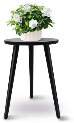 Produktbild von Blumenständer aus Holz, runder Pflanzenständer, hohes Dreibein-Pflanzenregal für Zimmerpflanzen, Topfpflanzen und Schnittblumen, Wohnzimmer, Balkon, Garten, 28 x 40 cm (schwarz)