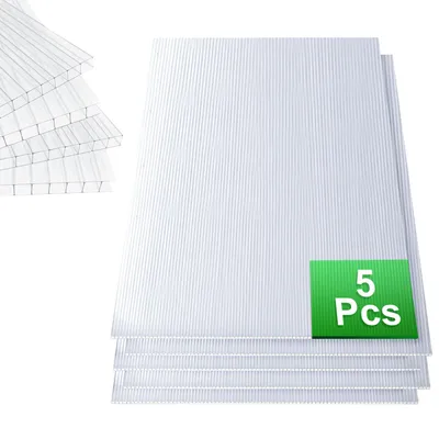 Image de Panneaux en polycarbonate double paroi, 8 mm, 5 pièces. Plaques de toiture de 3,66 m², panneaux à alvéoles, résistants aux UV, pour serre, jardin, serre, transparents