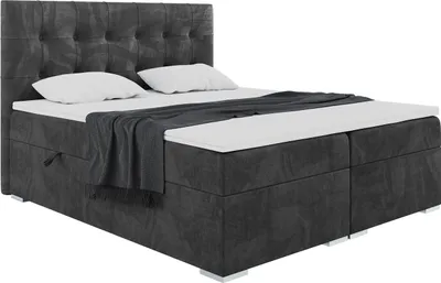 Produktbild von MEBLINI Boxspringbett mit Bettkasten - Gepolstert Doppelbett mit Matratze und Topper - Polsterbett mit Stauraum - Bett mit Kopfteil - Stauraumbett - DENIZ - 200x200 - H3/Schwarz Samt