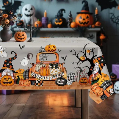 Productafbeelding van Tafelkleed, Halloween, vrachtwagenprint, polyester, rechthoekig, 152 x 213 cm, grijs