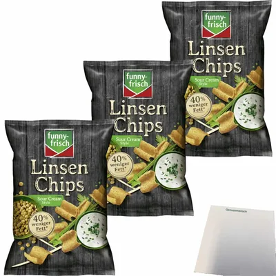 Produktbild von Funny Frisch Linsenchips Sour Cream Style 3er Pack (3x90g Packung) + usy Block