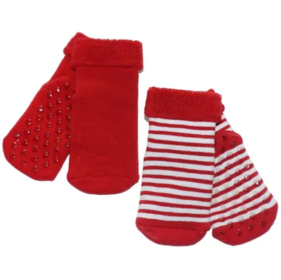 Produktbild von Baby ABS-Socken 2-er Pack aus Baumwolle Warme Füßchen: Ringel Rot Größe 13-14
