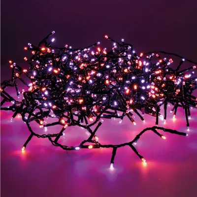 Immagine prodotto di Ghirlanda led compatta lampeggiante per esterni viola e arancione 19m 750l cavo nero