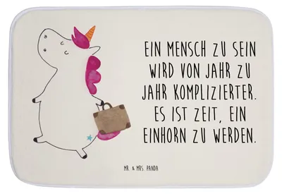 Produktbild von Mr. & Mrs. Panda Badematte Einhorn Koffer - Weiß - Geschenk, Badvorleger, Badezimmerteppich, Abenteuer, Duschvorleger, Teppich Bad, Spaß, Lustig, Badteppich, Unicorn