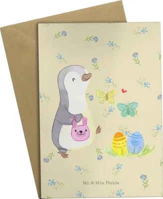 Produktbild von Mr. & Mrs. Panda Grußkarte Pinguin Eier suchen - Blumig - Geschenk, Grußkarten, einladungskarten, dankeskarten, Ostern, babykarte, glückwunschkarten, weihnachtskarten