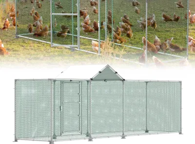 Obrázek produktu pro FIVMEN Volný výběh Kurník 4x1x1,5 m Kurník Pozinkovaný ocelový rám Drůbežárna Volný výběh se zámkem pro slepice a drobná zvířata