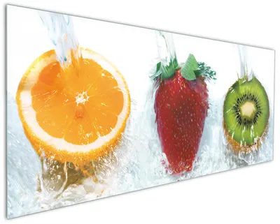 Produktbild von Wallario Küchenrückwand aus Glas, Größe: 125 x 50 cm, Motiv: Frische Früchte übergossen mit Wasser | Spritzschutz | abwischbar | pflegeleicht | in