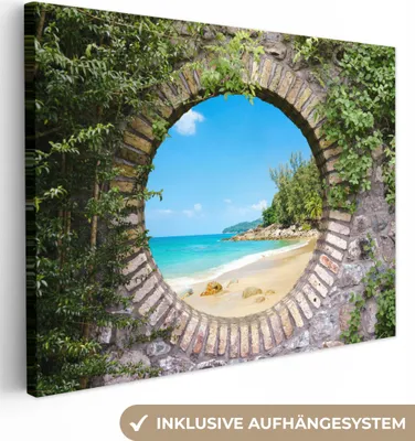 Produktbild von MuchoWow® - Leinwandbilder - Strand - Meer - Aussicht - Sommer, Wandbild, Wanddeko Bilder Wohnzimmer, 80x60 cm