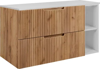 Immagine prodotto di RODAN | Mobile Sottolavabo - Marrone e Bianco - 100 cm - 2 Cassetti Softclose - Facciate scanalate