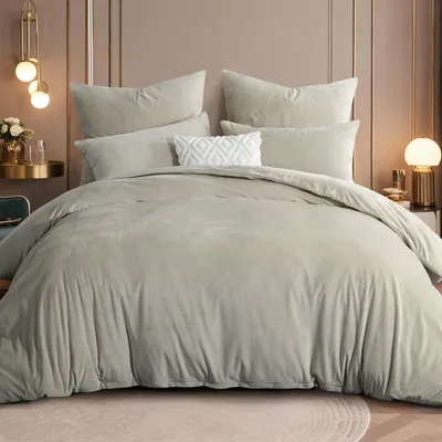 Produktbild von Bettwäsche-Set 3-teilig 200x220cm Beige Flanell Plüsch mit 2 Kissenbezügen 80x80cm