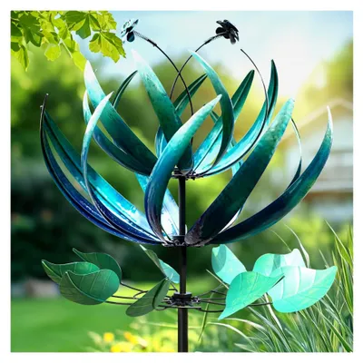 Produktbild von Windspiel für Hof und Garten – große Metall-Windspiele für die Außendekoration (blauer Lotus, 61 x 213 cm)