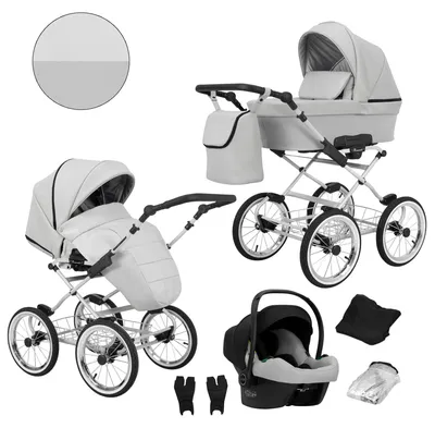 Immagine prodotto di Carrozzina Kunert Romantic 3 in 1 in ecopelle grigia con seggiolino auto Cosmo e telaio grigio