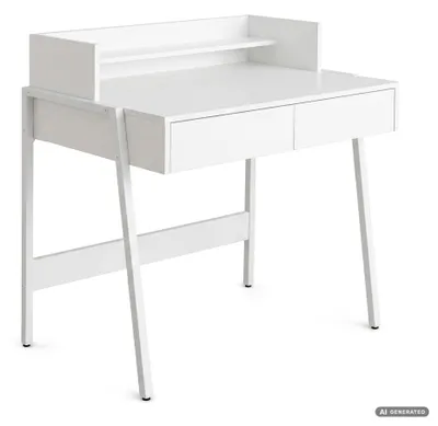 Immagine prodotto di Scrivania industriale per computer Bianca FLUX 78 cm 2 cassetti 1 ripiano gambe bianche