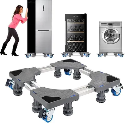 Produktbild von NIUXX verstellbarer Untersetzer für Waschmaschine und Kühlschrank | 8 Füße + 4 Rollen | Antivibrations-Teleskoprahmen (53-68 cm)