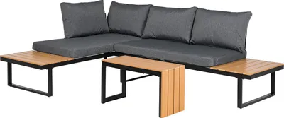 Produktbild von home24 Loungeset - 3-teilig - Polywood / Polyester - Braun / Grau