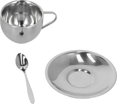 Produktbild von 3 Teile/satz Isolierte Kaffeetasse Set Edelstahl Doppelwandige Tassen Milch Tee mit Untertasse Löffel Set180ML