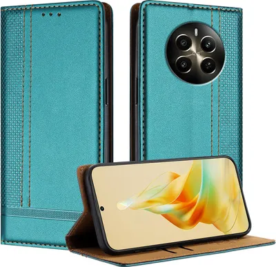Produktbild von Handyhülle für Realme 12+ Leder Flip Klappbare Schutzhülle mit Standfunktion Grün