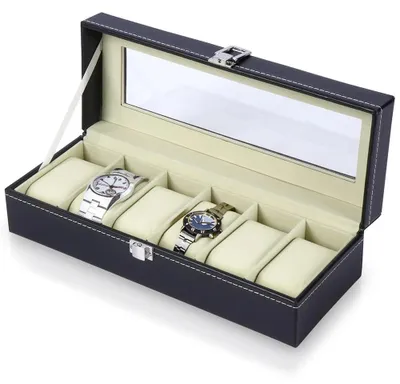 Image de Boîte de rangement pour montres - Plastique - 30,5 x 11,5 x 8 cm - Noir