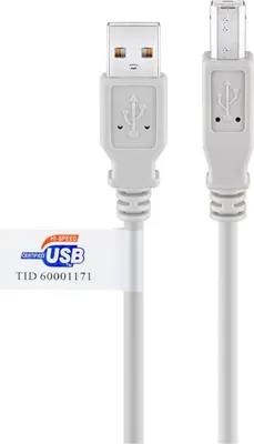 Produktbild von USB-A-auf-USB-B-Kabel, , 3 m, grau 2,5 W, 0,5 A, 480 Mbit/s, USB 2.0