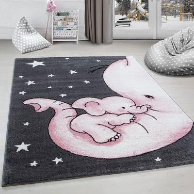 Kinderteppich Mädchen Elefant Design Babyzimmer Teppich Kinderzimmer, Grösse:120x170 cm