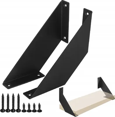Produktbild von Robuste schwarze Eckwinkel für schwere Regalbretter, Set von 2, 20 cm lang