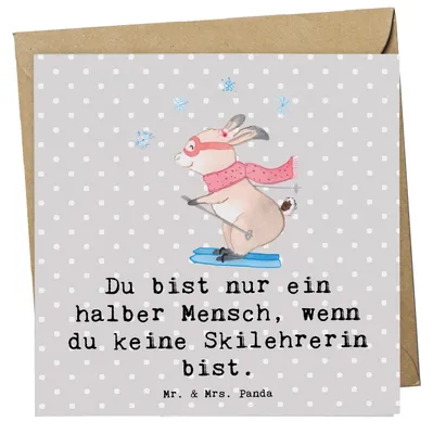 Produktbild von Mr. & Mrs. Panda Klappkarte Skilehrerin Herz - Grau Pastell - Geschenk, doppelkarte, anlasskarte, Grußkarte, Glückwunschkarte, faltkarte