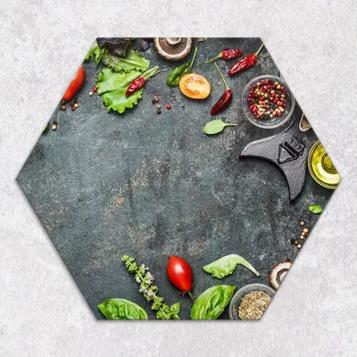 Produktbild von Glas-Herdabdeckplatten Glaskeramikkochfeld-Abdeckung Spritzschutz Glas hexagon 40 cm Gewürze Kräuter