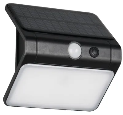 Immagine prodotto di Lampada da parete solare a LED, nera, sensore crepuscolare, larghezza 12 cm
