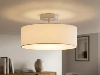 Produktbild von Deckenleuchte mit Stoff Lampenschirm Weiß 30cm - Textil Deckenlampe Stoffschirm